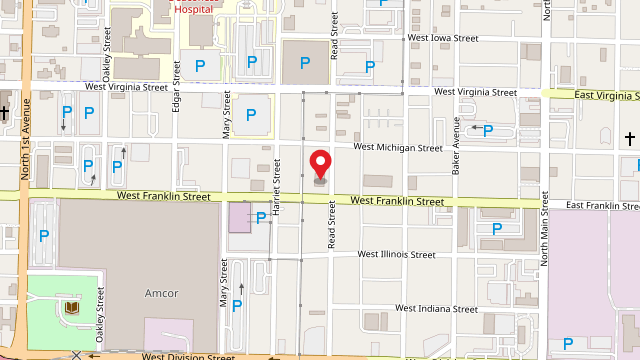 Map showing Dartt Automotive at 301 W Franklin St, Evansville IN